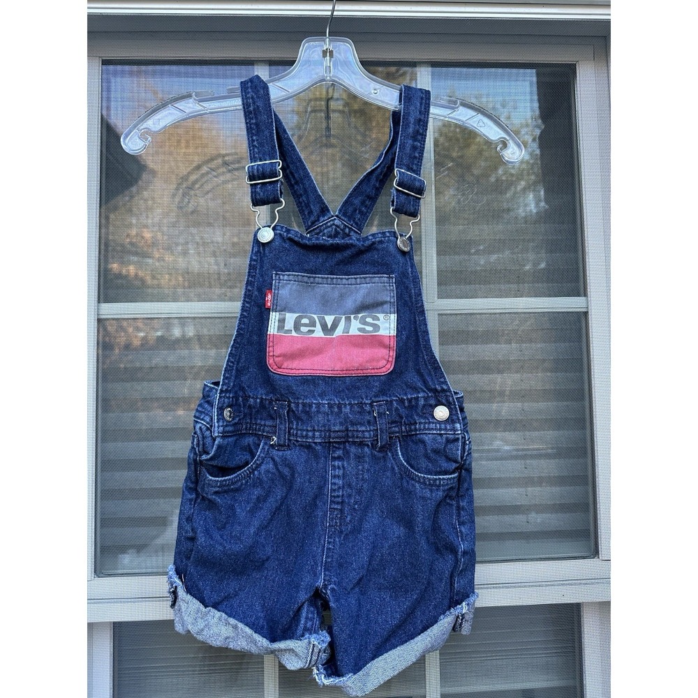 Levi's Girls Shorts 6 Blue Denim Shortall Adjustable Straps Relaxed Fit